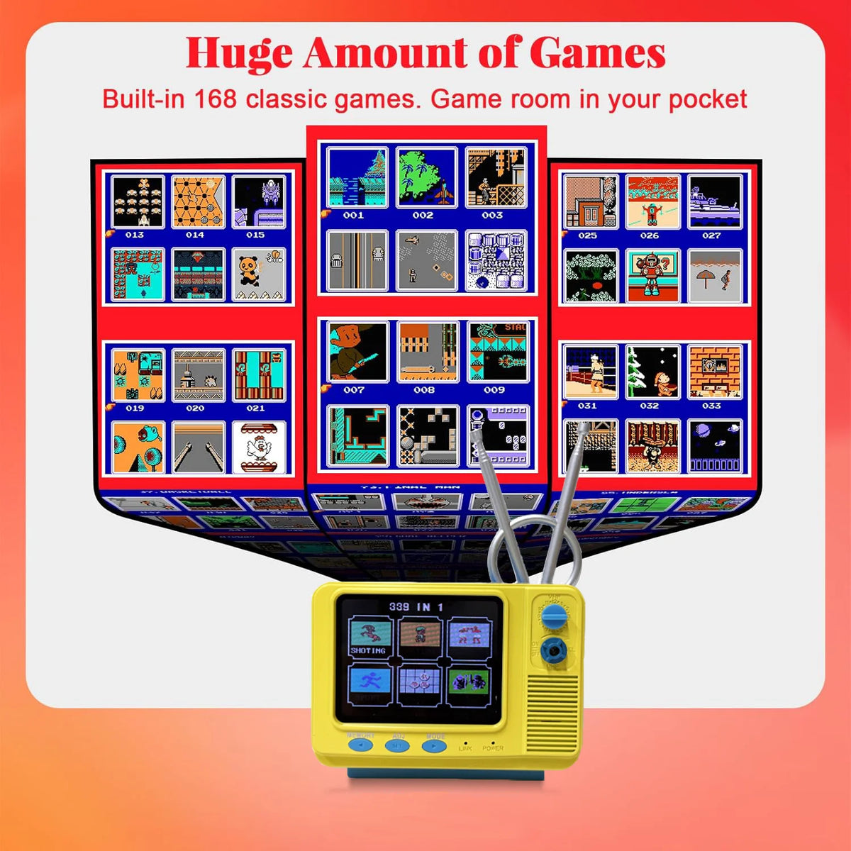 Retro Mini TV Game Console with Wireless Controller Built-in 168 Classic Games Handheld Game Player Support AV Output for Kids