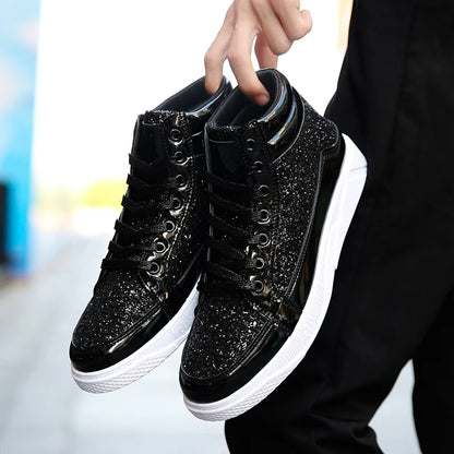 Men's Glitter High Top Sneakers Shiny Party Stage Shoes Casual Fashion Footwear Tênis Alto Brilhante Zapatillas Altas Brillantes