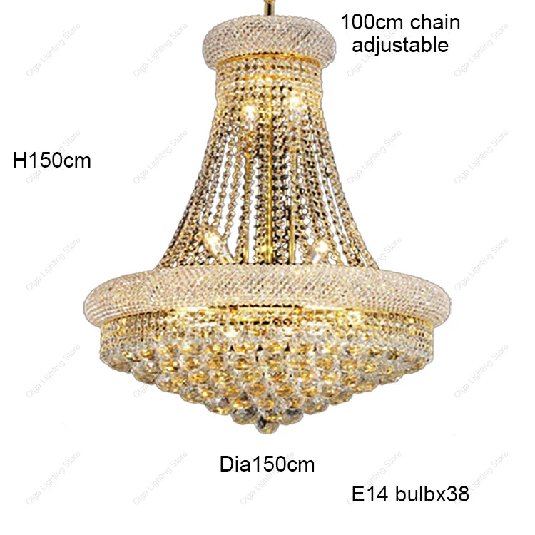 Gold Luxury Crystal Chandelier Lights 3000K 4000K Dimmable Chandeliers, Home Decor Hanging Lamps for Villa Duplex High-ceiling