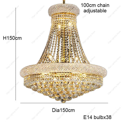 Gold Luxury Crystal Chandelier Lights 3000K 4000K Dimmable Chandeliers, Home Decor Hanging Lamps for Villa Duplex High-ceiling