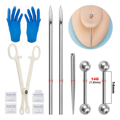 Sterile Body Piercing Tool Kit Surgical Steel Piercing Needles Clamp Pliers Gloves Set Pull Pin Lead Tool Lip Nose Belly Jewelry