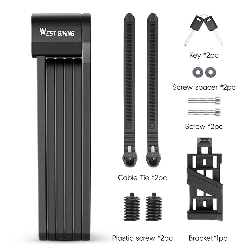 WEST BIKING Bicycle Lock Portable Foldable Anti-theft Lock MTB Road Security Scooter Electric E-Bike Cycling Bicycle Accessories