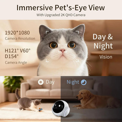 1080P HD Movable Pet Camera with 2.4GHz WiFi, Motion Tracking, Laser Toy, Two-Way Audio, App Controlled - Robot Companion Monitor for Dogs and Cats Home Security