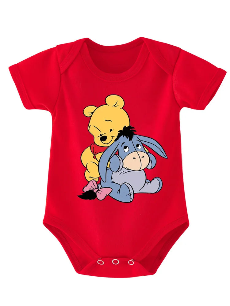 Cute Winnie The Pooh and Donkey Printed Baby Bodysuits One Piece Jumpsuit Clothes Toddler Boy Girl Short Sleeve Outfits