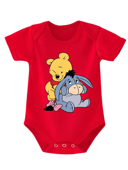 Cute Winnie The Pooh and Donkey Printed Baby Bodysuits One Piece Jumpsuit Clothes Toddler Boy Girl Short Sleeve Outfits