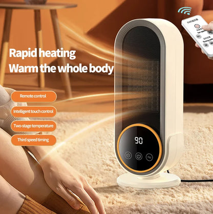 1200W PTC Portable Heater, 3-Speed Timer 30/60/90min, 2 Temp Settings, 3s Fast Heating, Overheat & Tip-Over Protection, Quiet