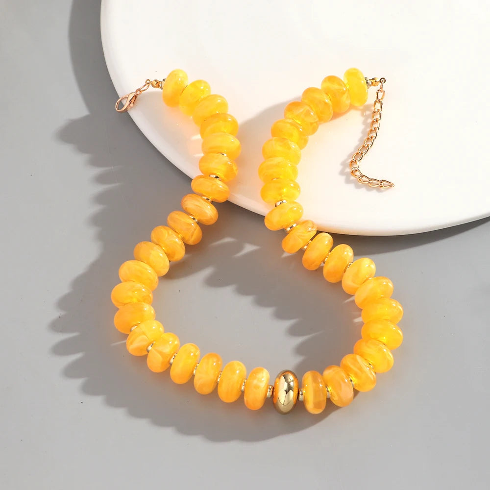 Chunky Colorful Beaded Choker Necklace Women Summer Trendy Round Resin Beads Chain Necklaces Statement Jewelry Gift for Vacation