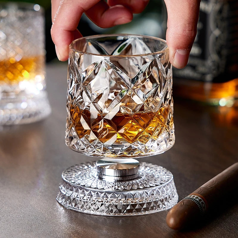 Glass Cups Rotating Whiskey Glass Cup Relief Luminous Rotating Cup Drinking Coffee Cups Kitchen Supplies