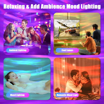 LED Aurora/Water Ripple Projector Light Starry Sky Galaxy Night Light Remote 16 Colors Auto Rotate Ambient Light for Home Room