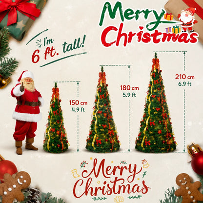 Pre Lit Pre Decorated Christmas Tree Pop Up Christmas Tree and Warm LED Lights & DIY Ornaments,Holiday Party Decorations