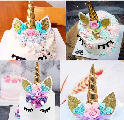 Unicorn Cake Topper Handmade Party Cake DIY Decoration Supplies with Eyelashes Gold Horn for Birthday Party Baby Shower Wedding