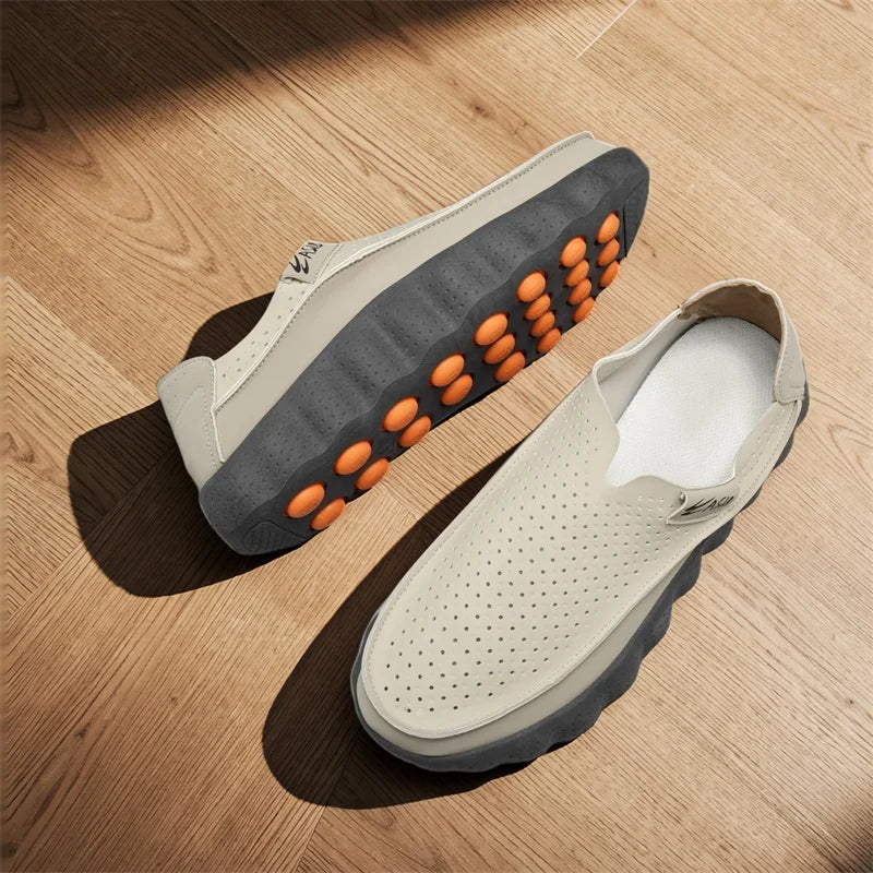 Fashion Men's Casual Shoes Outdoor Non-slip Walking Footwear Comfortable Loafers Thick-soled Leather Platform Driving Shoes