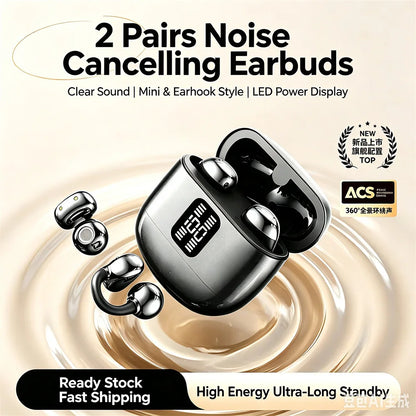 Twin Headphone Bluetooth Headset Fashion Plating HiFi Bass Low-Delay Game Sleep In-ear Earplug Sports Ear Clip Wireless Earphone