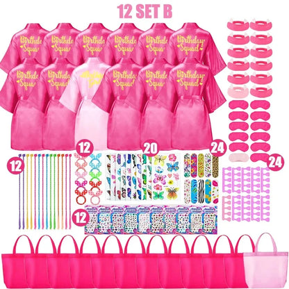 6-12Set Birthday Squad Robes Spa Party Favors for Kids Birthday Spa Party Robe for Girls Kimono Satin Robe Hot Pink Party Favor
