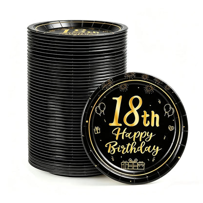 8-40pcs Men Women Adult 18th 30th 40th 50th 60th Birthday Party Decoration Supplies Black Gold Disposable 7/9inch Paper Plates
