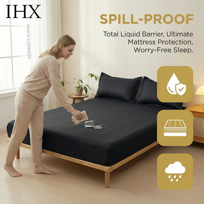 IHX Waterproof Mattress Covers Protector Bed Fitted Sheets with Elastic Band Single Double King Size 140/160/180x200 Custom Size