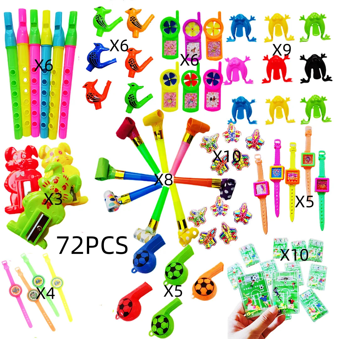 72 Pieces Kids Birthday Party Pop Pinata Stuffed Baby Shower Set Toy Whistle Maze Toy Gift Game Gift Pack Carnival Prizes