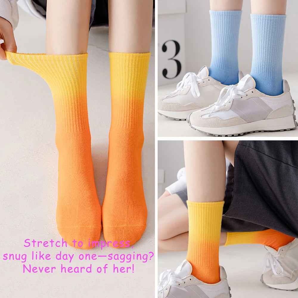 New Tie-Dye Gradient Color Crew Socks Mid-Calf Socks Unisex Fashion Daily Street Skateboard Socks Breathable Couple Sports Socks