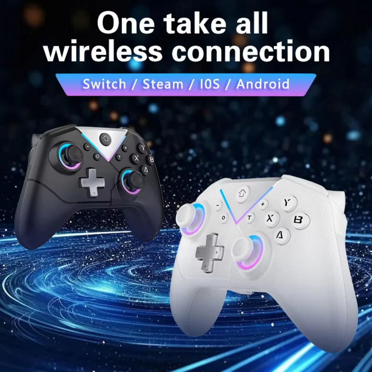 Game Controller for Switch Lite/OLED/PC/Steam BT Wireless RGB Gamepads Hall Effect,Turbo,Macro,6 Gyro Axis,Dual Vibration Motors
