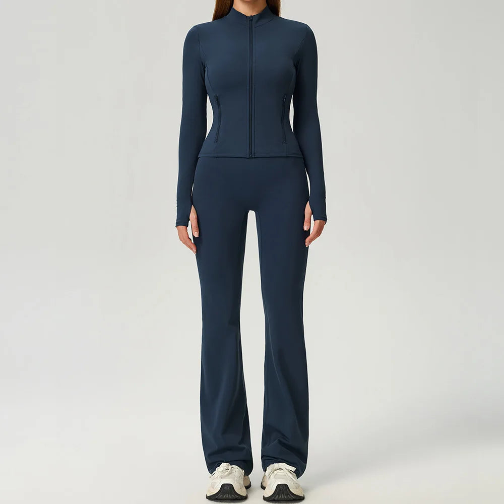 Fitness Suit 2PCS Women Tracksuit Sports Zipper Long Sleeve Yoga Set Gym Clothes Flared Pants Sportswear Female Workout Clothes