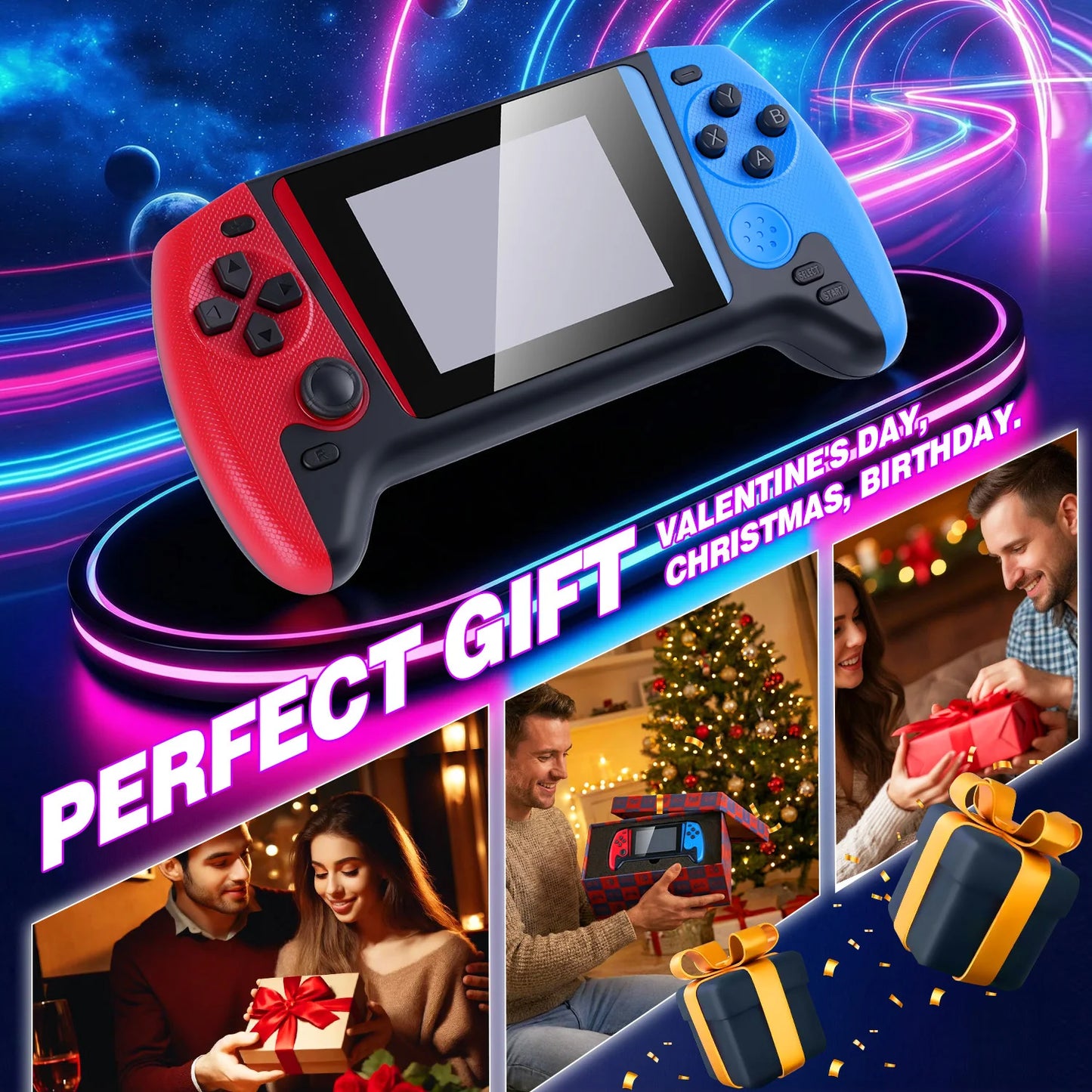 Retro Nostalgic Game Console, High-definition Picture Quality with Vivid Colors, 3.5-inch Large-screen & Ergonomic Design, Small and Portable, Red and Blue Retro Color Contrast, Essential Gift for Festivals