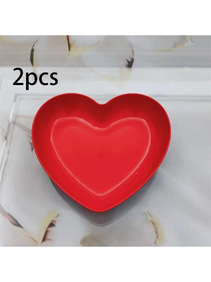 1/5/10/20pcs Plastic Heart Shaped Dinner Plate Set - Red And Pink Heart Themed Fruit Snacks Plate,Suitable For All Parties