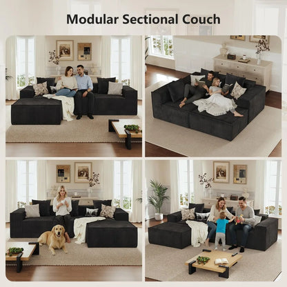 110” Sectional Couches for Living Room, 3 Seat Grey Corduroy Convertible Boneless Couches Sofa Bed with Pillows,, Customized