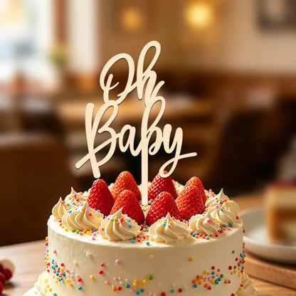 YOMDID Oh Cake Topper Birthday Cake Topper Wood Photo Prop for Baby Shower Birthday Decoration Party Supplies
