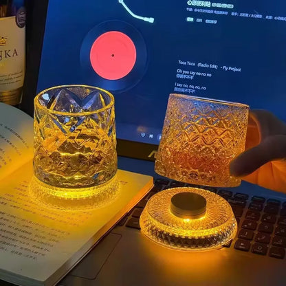 Luminous Rotating Whiskey Glass Glowing Rotation Wine Cup LED Lighted Drinking Cups Bar Glasses for Whiske, Cocktails, Tea