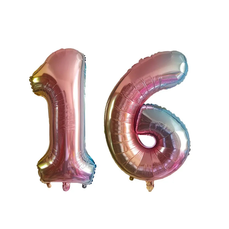 2Pcs 32 Inch Gold Silver Black Blue Red Helium Foil Number Balloon 16 17 18 19 20 21 Happy Birthday Party Decoration Supplies