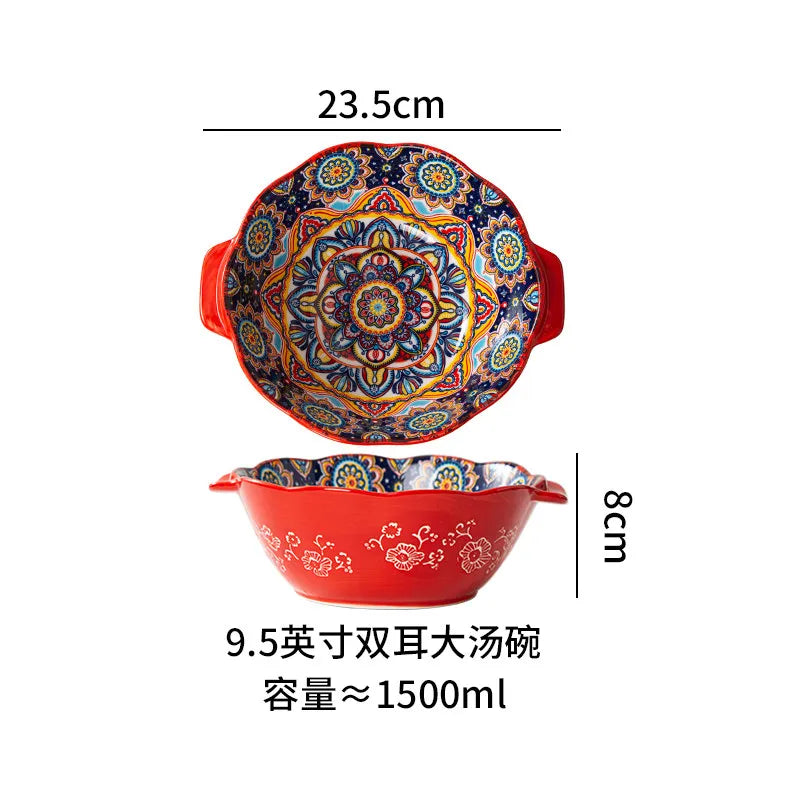Ceramic Tableware Set Rice Bowl Serving Plate Creative Cutlery Soup Plate Noodle Handle Bowl Sauce Dish Steak Salad Fruit Plate