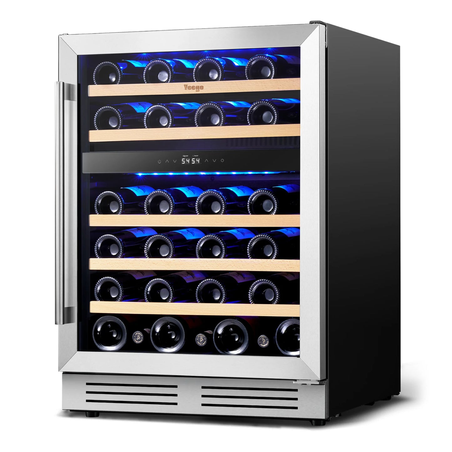 Yeego 52 Bottle Dual Zone Wine Cooler Refrigerator Built In Under Counter Wine Fridge with Compressor Cooling, Adjustable Temperature 40-65°F, Lockable Glass Door LED Light, ETL DOE Certified for Home Kitchen Bar