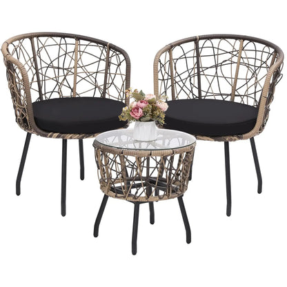 4 Piece Patio Bistro Outdoor Furniture Set, Wicker Sofa, 2 Rattan Chairs, and Table, Backyard Conversation Set, All, Customized