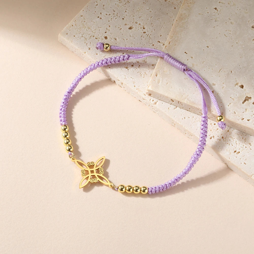 Dawapara Witch Knot Charm Bracelet for Women Celtics Knot Protection Amulet Bead Chain Stainless Steel Witchcraft Wiccan Jewelry