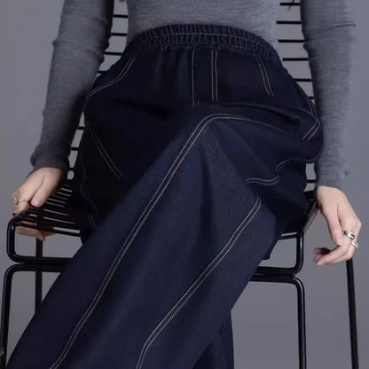 Elastic waist Wide leg Jeans Women's 2026 New Spring Autumn Loose High waist Sickle Shaped Knife Pants Female Casual Denim Pants