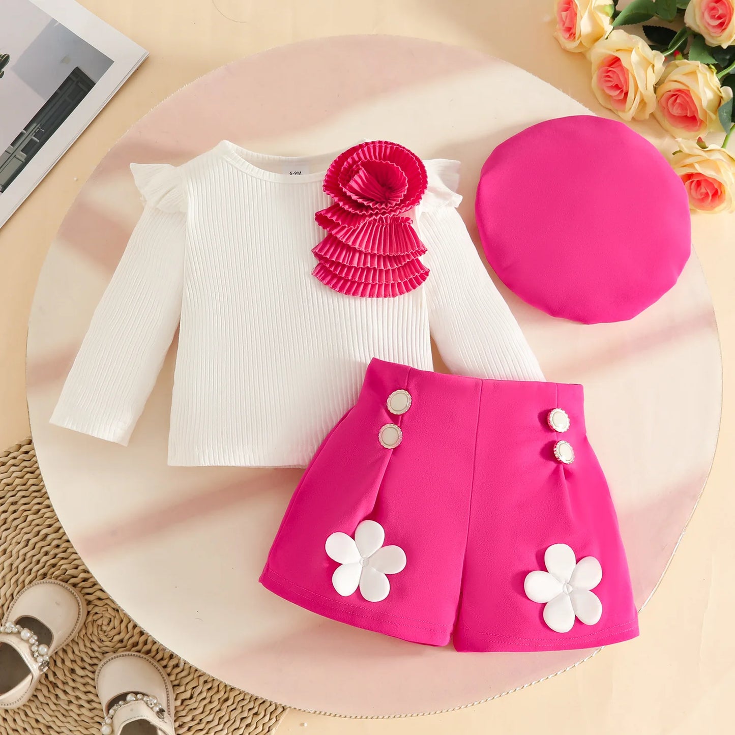 Baby Girls Clothes New Year Set 0-3Y Long Sleeve Big Bow Top Irregular Skirt and Beret 3Pcs Toddler Christmas Clothes