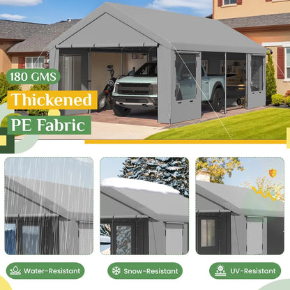 Heavy Duty Carport,Roll-Up Windows,Removable Sidewalls,Portable Garage & Car Canopy,12'x24', Custom