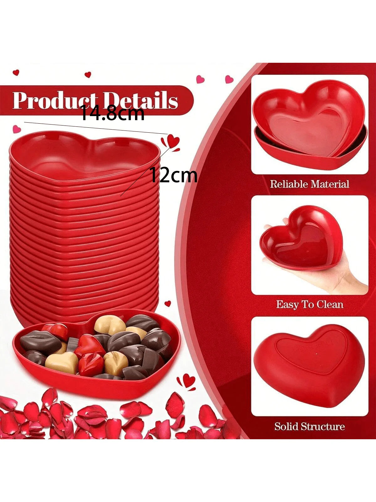 1/5/10/20pcs Plastic Heart Shaped Dinner Plate Set - Red And Pink Heart Themed Fruit Snacks Plate,Suitable For All Parties