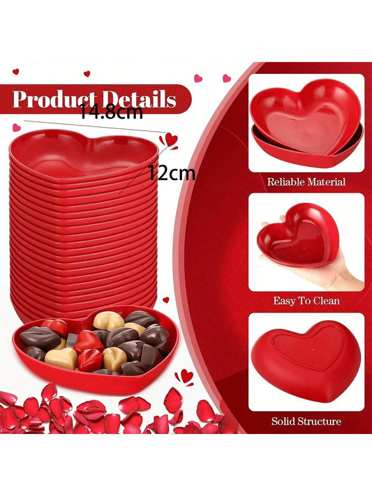 1/5/10/20pcs Plastic Heart Shaped Dinner Plate Set - Red and Pink Heart Themed Fruit Snacks Plate, Suitable for All
