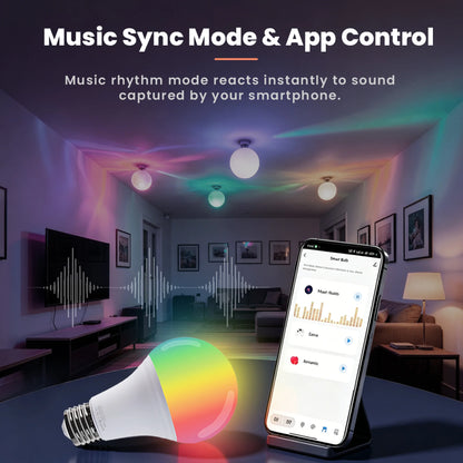 4pcs, RGBCW Smart Bulbs, Color Changing Dimmable LED Lights, Music Sync & App Control for Home Bedroom