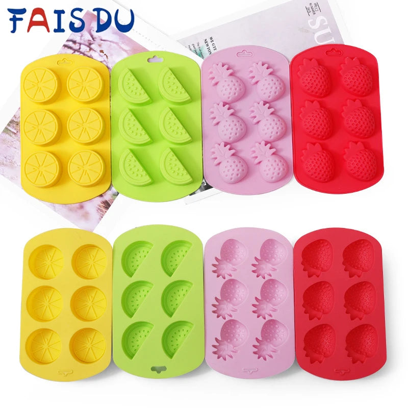 Silicone Ice Mold Fruit Shape Chocolate Candy Molds Set 6 Cavity Silicone Baking Mold Ice Cube Tray-Wedding,Parties DIY Crafts