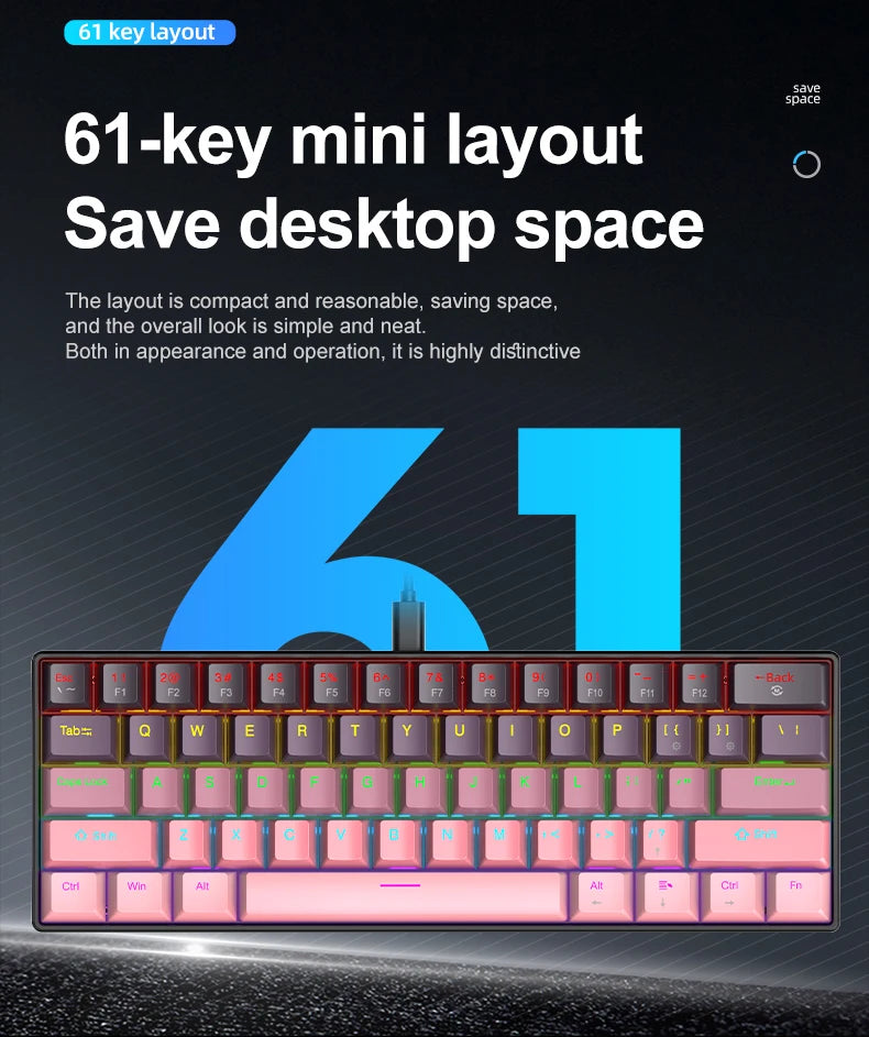 Mechanical keyboard and mouse set, 60% Portable Mini Wired Keyboard and Mouse combos, 61 Keys Phantom RGB keyboard and mouse kit
