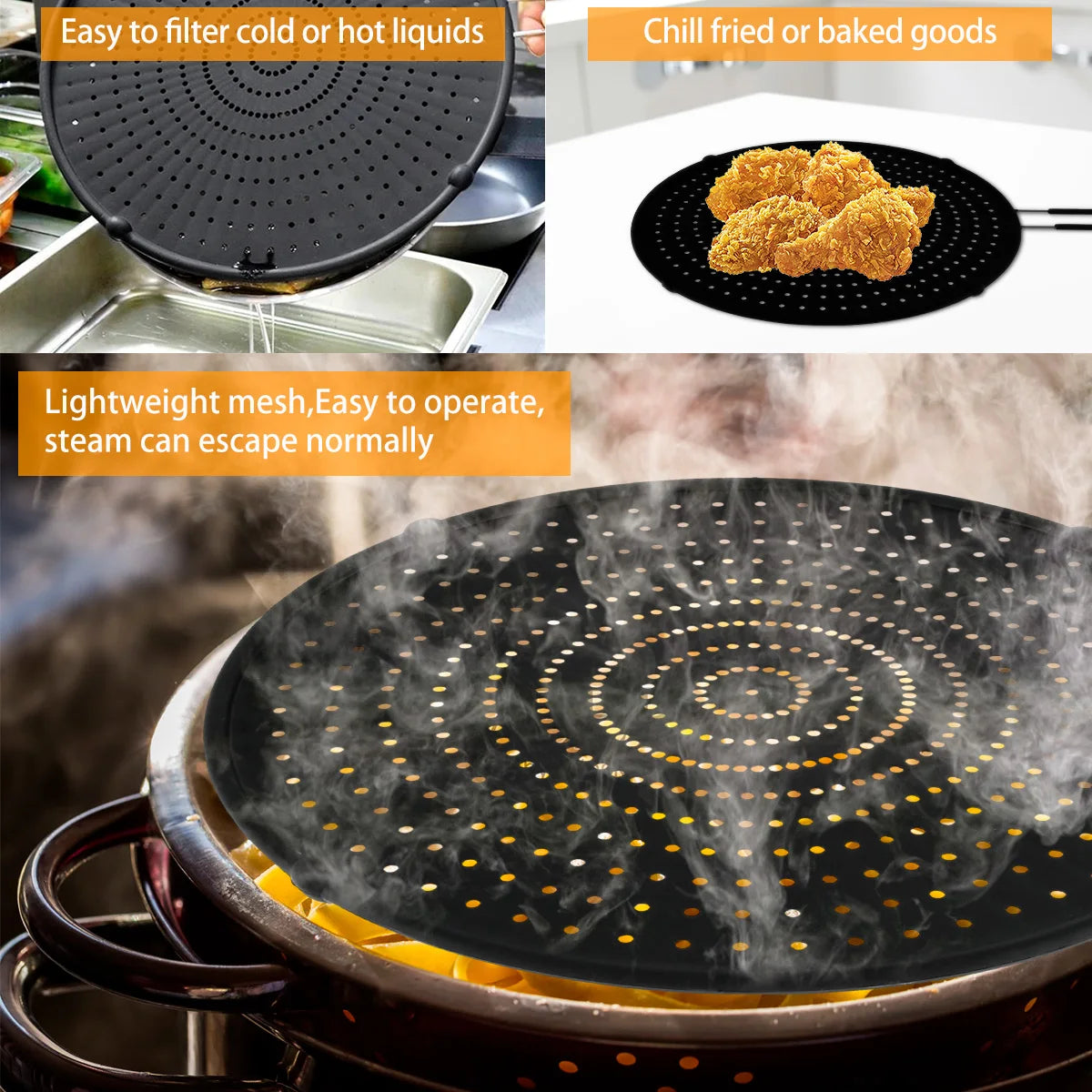 32cm Silicone Splatter Screen Frying Pan Cover Heat Insulation Splatter Screen Cooking Tool Oil Splash Guard Kitchen Accessories