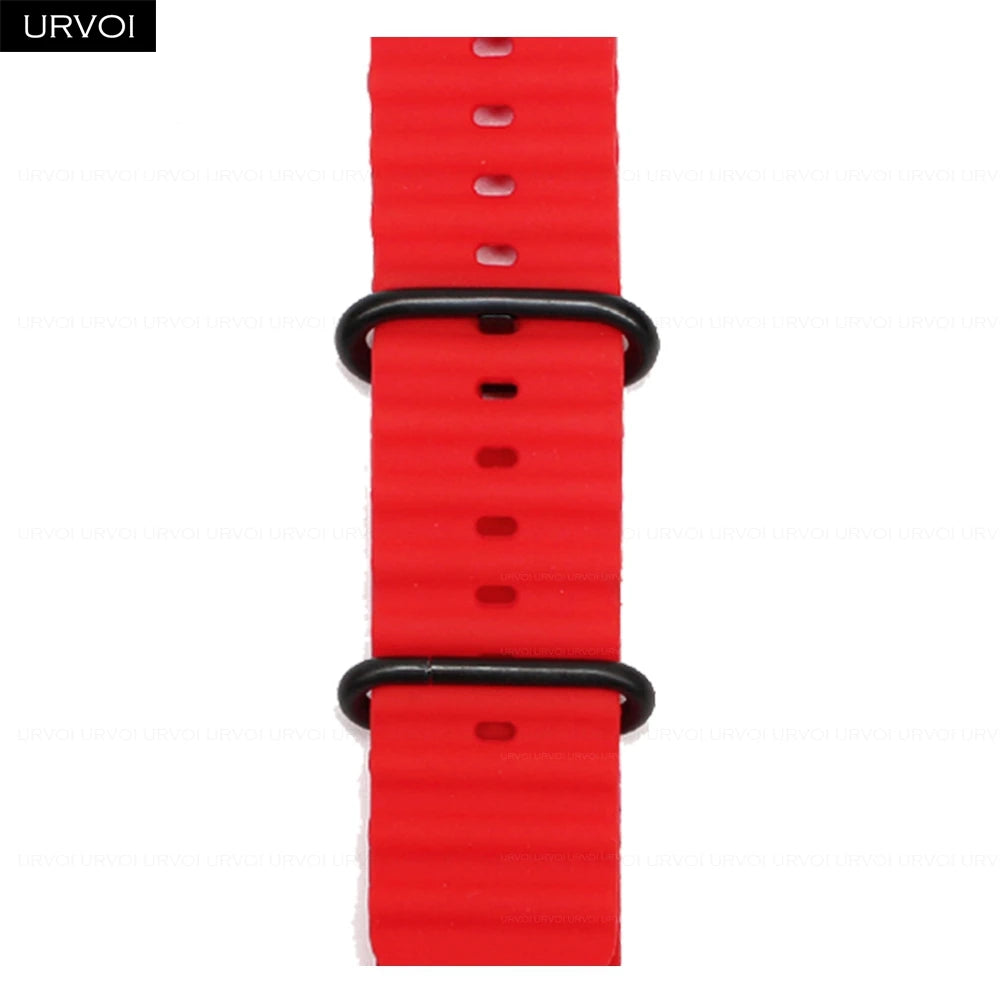URVOI Ocean Band for Apple Watch Ultra 4 3 2 Strap Series 12 11 10 SE Sport Band for iWatch Silicone Wristband Black Buckle 49mm