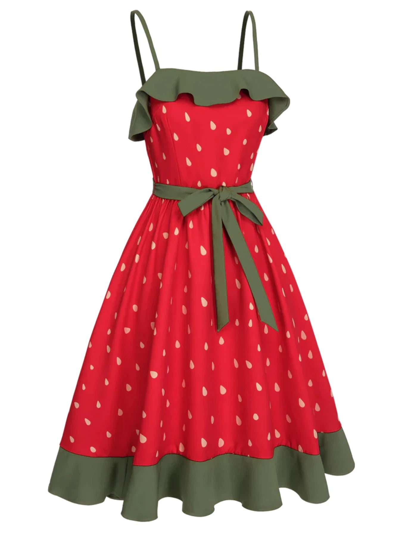 Plus Size Strawberry Print Dress Women's Red Strapless Sundress Green Lace Trim Summer Dress Free Shipping