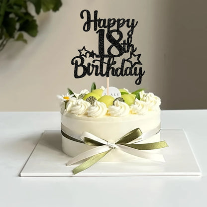 Happy 18th Birthday Cake Topper Glitter 18 & Fabulous Cheers to 18 Years Old Birthday Cake Pick for Celebrating 18th Birthday