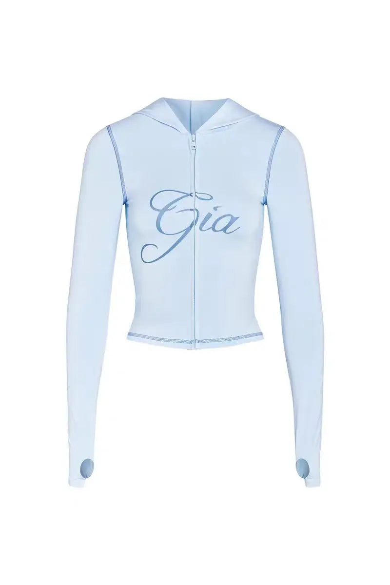 GIA Front Shoulder Slim Fit Jacket Pants Set with Letter Print Design Hooded Zipper Snake Pattern Short Fit Streetwear