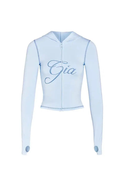 GIA Front Shoulder Slim Fit Jacket Pants Set with Letter Print Design Hooded Zipper Snake Pattern Short Fit Streetwear