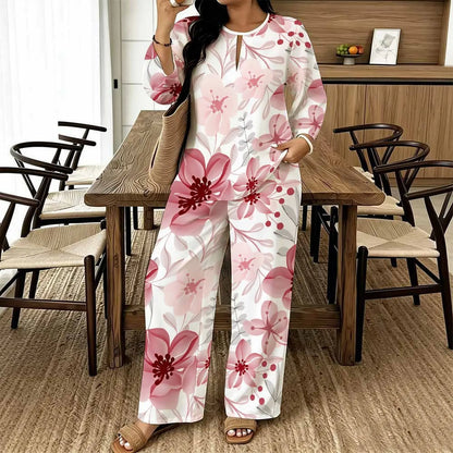 Women Spring/summer Fashion Print Two Piece Set  Exercise Round Neck T-shirt Casual Vacation Sweatpants