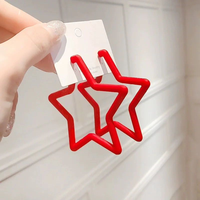 Simple Big Round Star Heart Hoop Earrings For Women Geometric Plastic Exaggerated Earring Hyperbole Trendy Ring Earrings Jewelry